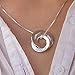 Handmade Three Russian Rings Circle Pendant Necklace in Sterling Silver or Gold - Personalized Custom Engraved Christmas Jewelry Gift for Her Mom Grandma Wife Girlfriend Aunt (Sterling Silver)
