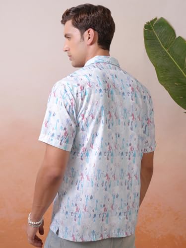Image of Locomotive Men's Relaxed Fit Shirts | Printed | Half Sleeves | Cuban Collar | Casual Shirts | Stylish Shirt