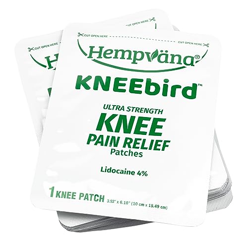 FDA-Listed Doctor Designed Hempväna KneeBird Knee Relief Patch AS-SEEN-ON-TV, CoolNumb Hemp Triple Action Technology up to 8 Hours of Relief, Ergonomic Knee Design, 12 Patches