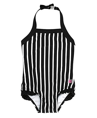 Rufflebutts® Girls Black And White Stripe Halter One Piece - 7 #TOP26
