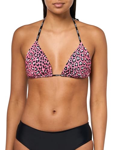 Hugo Women's Pure Logo Triangle Bikini Top, Leo Pink, XS