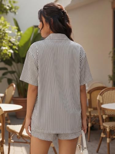 Image of GRECIILOOKS Co-ord Set for Women Stylish Striped | Night Suit for Womens | Textured Pattern Pyjama Set for Women's Travel Beach & Holiday Look | Night Dress for Woman