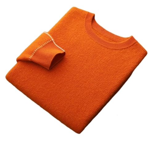 Suéter de lana de invierno con cuello redondo para hombre, de manga larga, con textura, suéter grueso, naranja, XL