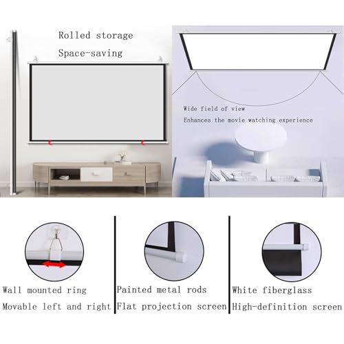Pantalla de proyección manual para pared de 30/40/50/60/72 pulgadas, relación 4:3/16:9, pantalla 4K HD para cine en casa, oficina y aula (Blanco 16:9, 30 pulgadas) miniatura 4