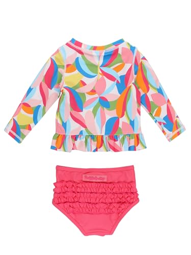 Image of RuffleButts Baby /Toddler Girls Long Sleeve Rash Guard UPF50+ Sun Protected Bikini Swimsuit