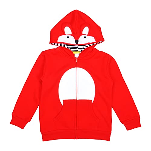 Toddler Cartoon Jacket Boys And Girls Long Sleeve Hooded Cardigan Jacket Red Animal Print Zipper (Red, 6-7 Years)
