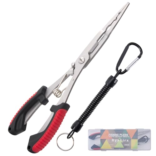Ryxtirx Saltwater Fishing Pliers - Stainless Steel Needle Nose Pliers, Hook Remover & Line Cutter with Non-Slip Handle, Fishing Tool for Freshwater & Saltwater