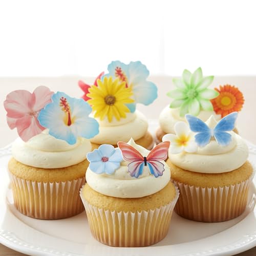 DOPENSPI 60 szt. jadalne kwiaty motyl dekoracje do ciast, jadalne kwiatowe ozdoby na ciasto waflowe papierowe kwiaty motyl do ciast na ślub przyjęcie urodzinowe baby shower artykuły
