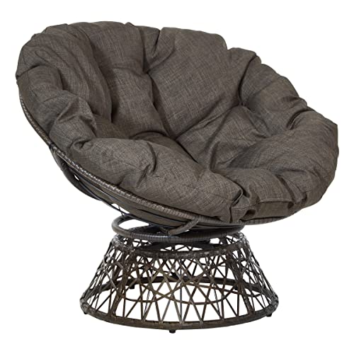 OSP Home Furnishings Wicker Papasan Chair with 360-Degree Swivel, Brown Frame with Brown Cushion