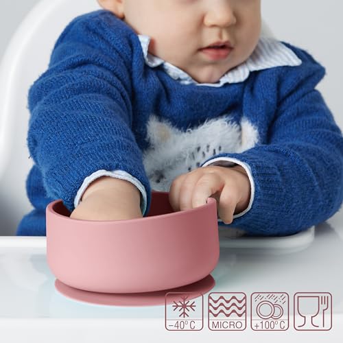Miniatura 6 de Navik Set Bol Ventosa Bebe Cuenco Silicona Con Tapa Vajilla Infantil Tazones Succión 6 Meses Rosa, Rosa Palo Y Beige