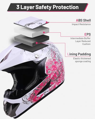 Image of Youth Dirt Bike Helmet DOT Certified for Boys & Girls Ages 5-14, Four Wheeler, Motocross, BMX, MX, UTV, Go Kart, Racing, Skateboard, Baseball