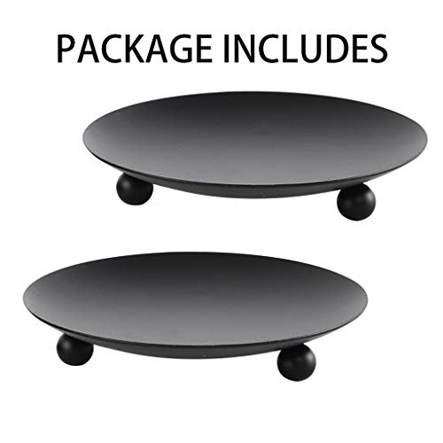 Black Iron Plate Candle Holder, Decorative Iron Pillar Candle Plate, Set Of 2, 4.37 Inches D X 0.78 Inches H, Pedestal Candle Stand For Led & Wax Candles, Incense Cones, Spa, Weddings (2 Pcs) #TOP5