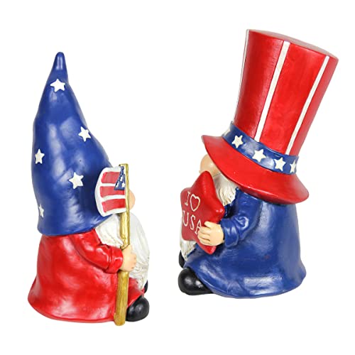 Exhart 2 Patriotic Garden Gnome Statues, Durable Resin Yard Decor, 1Ea, 2Pc: 6"X5.5"X10" #TOP4
