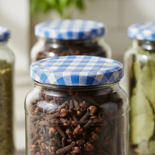 Image of ginoya brothers - Kitchen Glass Jar (3, 1000 ML JAR BLUE CHEX LID)