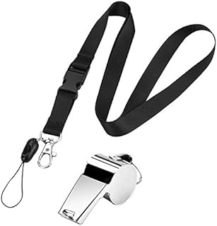 Stainless Steel Sport Whistle with Black Detachable Buckle Lanyard