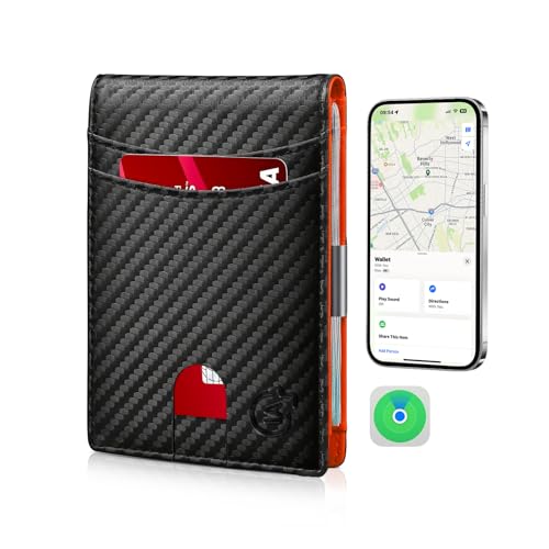 Men's Smart Bifold Wallet - Compatible with Apple Find My & Air tag Tracker, CarbonBlack05 Card Holder (Not for Android)