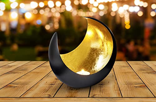MAADES Windlicht lantaarn Oosterse maan groot 20 cm goud | Oosterse vintage theelichthouder zwart van buiten en goudkleurig van binnen | Marokkaanse windlichten van metaal als decoratie - Afbeelding 8