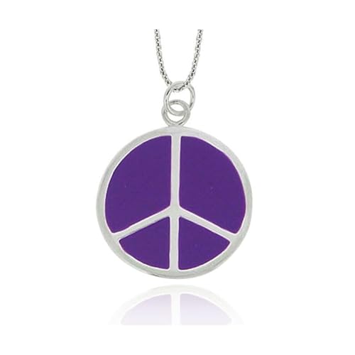 Sterling Silver Purple Enamel Peace Sign Pendant Trendy Fashion Necklaces