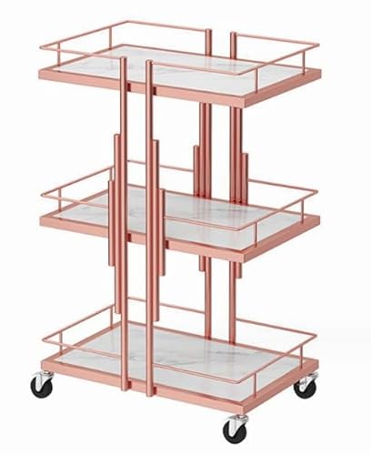 キッチンワゴン スリム 隙間すきま収納 収納ラック キャスター付き 収納カートローリングラック ホイール付き3段ローリングカート、ゴールドサロントロリーサービングカートエステティシャンカート、メタルモバイルストレージオーガナイザーユーティリティカート、多目