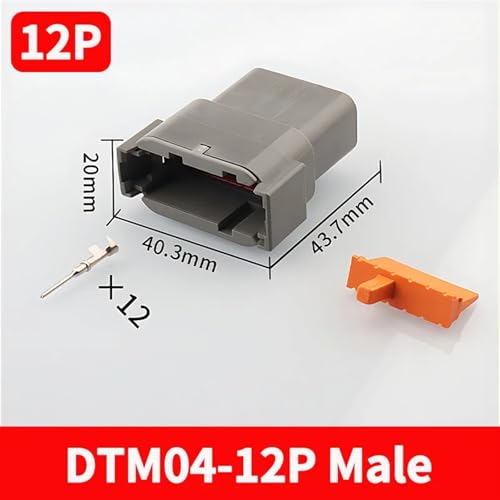 Wasserdichte 12-polige elektrische Drahtverbinder DTM04-12P DTM06-12S for zylindrische Stecker und Buchsen von 16-22 AWG(DTM04-12P 5Sets)