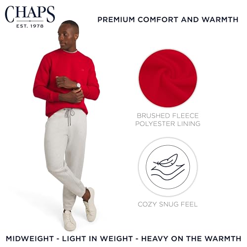 Chaps Men\'s Everyday Classic Casual Long Sleeve Super Soft Fleece Midweight Crewneck Sweater, Red - Thumbnail 2