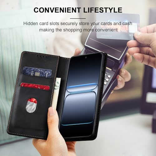 Image of Jasonyu Case for OnePlus Nord 5 5G Leather Wallet Flip Cover with Card Holder,Kickstand, Magnetic Closure,TPU Shockproof Phone Case (Black)