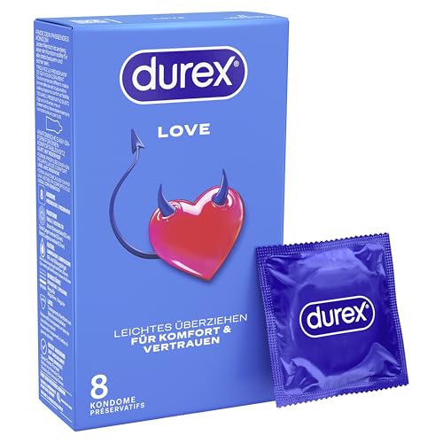 Durex Love Kondome – Mit anatomischer Easy-On-Form für leichtes Überziehen & mit viel Silikongleitgel befeuchtet – 8er Pack (1 x 8 Stück)