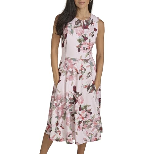 Image of Calvin Klein Women's Sleeveless Round Neck Knee Length Crepe A-line Dress