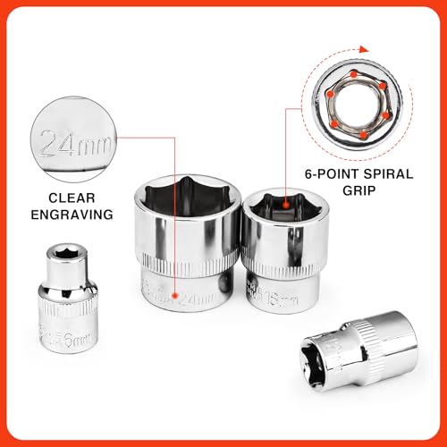 image for Egofine 21pcs 3/8 Inch Ratchet Socket Wrench Set, Drive Socket Set wit