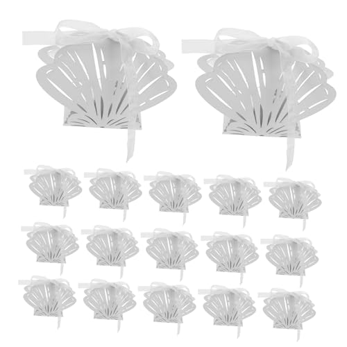 Hohopeti Cajas de Dulces para Fiestas Forma de Concha 25 Unidades de Papel Blanco Contenedores Decorativos para Cumpleaños y Bodas Estuches Compactos para Golosinas y Chocolates