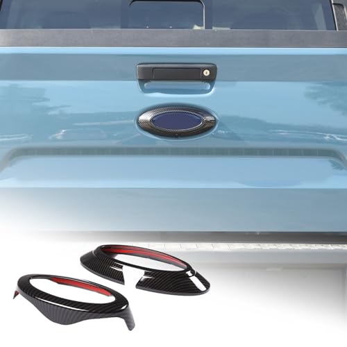 Image of Rear and Front Emblems Trim Ring Cover Compatible with Ford Maverick 2022-2025, Car Front and Rear Logo Circles Cover, Front Hood Rear Trunk Emblem Logo Decorative Accessories (Carbon Fiber Pattern)