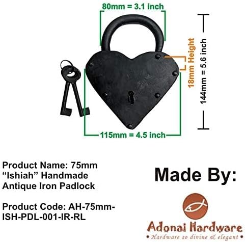 Adonai Hardware Ishiah Handmade Antique Iron Padlock (75mm, Oil Rubbed Black Living Finish)- Supplied as 2 Pieces per Pack