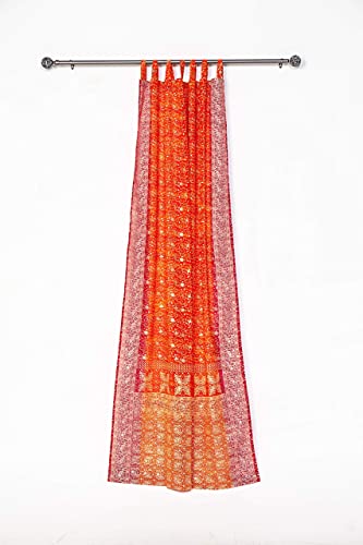 Light-Filtering Sari Colorful Curtains – Boho Curtains, Bed Canopy Panel, Wall Tapestry Or Window Treatment For Bedroom Or Living Room + Tote Bag (84"L X 42"W Single Panel, Orange Crimson) #TOP3
