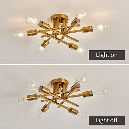 Image of ASGYISA 6-Lights Semi Flush Mount Ceiling Light Fixture Gold Modern Matte Sputnik Chandelier Vintage Ceiling Lamp Farmhouse for Kitchen Bedroom Dining Room Living Room with E26 Bulb Base