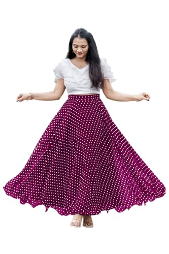 Image of Classic Flared Long Floor Length Georgette Skirt for Women /Girls and Lycra Crop-Top Set || Polka Dot Skirt || Elegent Design || Drawstring Band