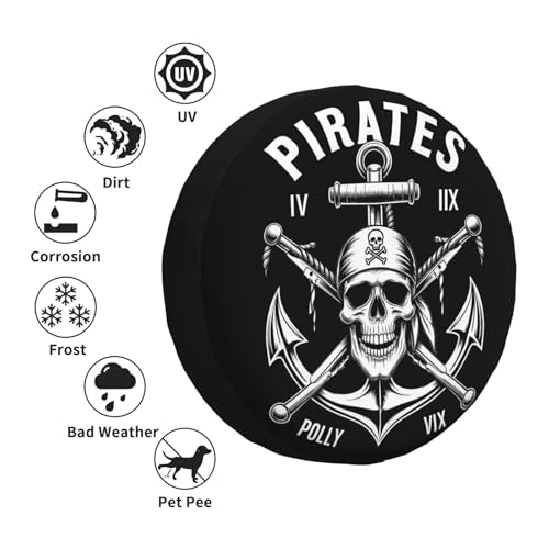 Image of IBILIU Cool Pirate Spare Tire Cover,Pirate Skull Swords Anchor Rope Tire Cover Wheel Protectors Weatherproof Universal Fit for Cars Trailer RV SUV Camper Truck - 15 Inch