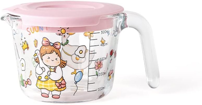 Glass Measuring Cup With Scale High Temperature Resistant Household Kitchen Egg Beating Cup Ml Measuring Cup Food Grade Creative Measuring Cup (Color : Pink, Size : 500ml)