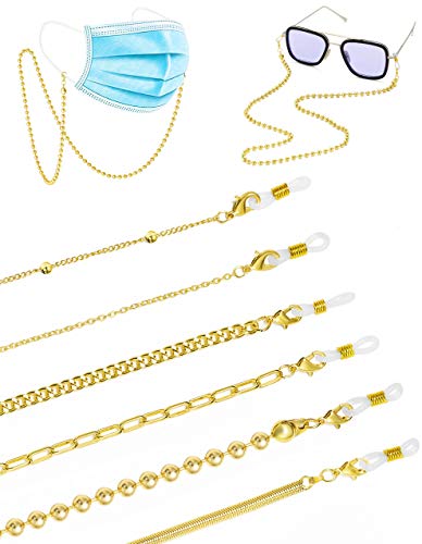 iF YOU Gold Mask Glasses Lanyard for Women Girls 6 Pack Face Mask Chain Holder Women's Glasses Chain Beaded Snake Mask Chain Necklace Around Neck (21.3, 6 Pack (Gold)_21.3 in)