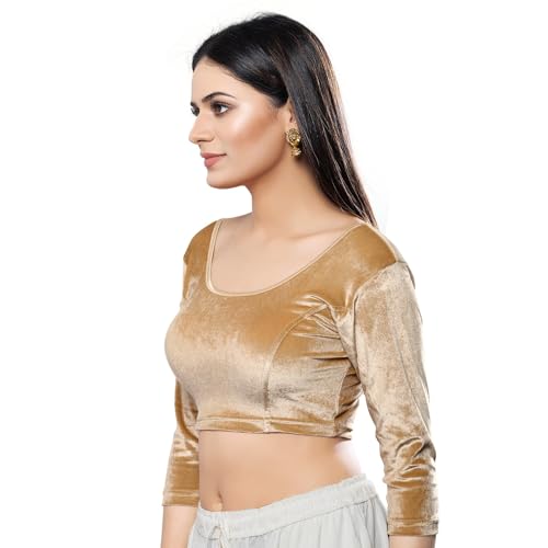 Image of Vamas Women's Velvet Non-Padded Stretchable Long Sleeve Saree Blouse (A-41.N)