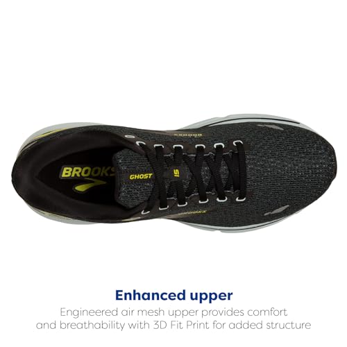 Brooks Men's Ghost 15 Neutral Running Shoe - Black/Ballad Blue/Sulphur - 7 Medium
