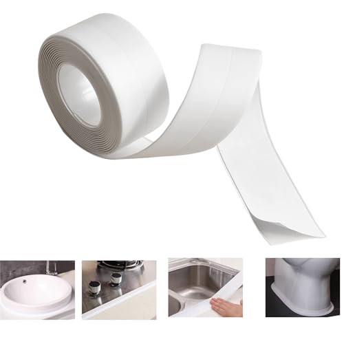 Image of Toilet Caulk Sealant Tape, White Caulk Tape Waterproof Self Adhesive, Bathtub Caulk Sealing Strip Tape for Bathroom Caulking Tape Shower Caulk, 1.5IN-10.5FT