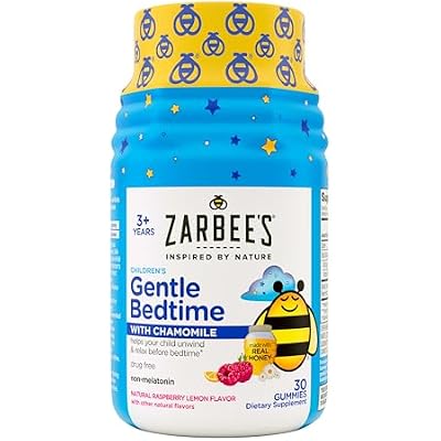 Zarbee's Gentle Bedtime Gummies for Kids - Melatonin-Free Blend of Natural Honey, Raspberry Lemon, and Chamomile Helps Children Unwind and Relax to Prepare for Sleep, 30ct