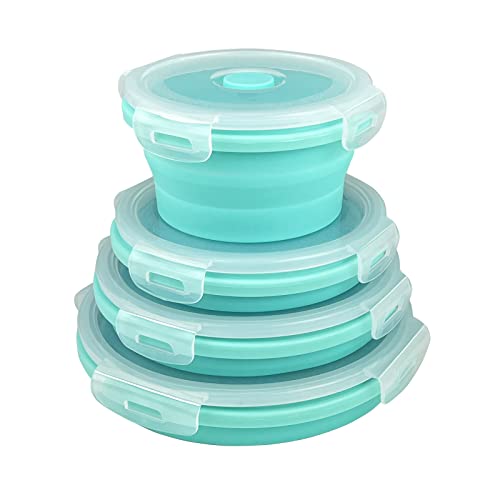 Guyuyii Collapsible Bowl Set - 4 Pack Silicone Food Storage Containers with Lids - Microwave, Dishwasher and Freezer Safe Kitchen Essentials for Meal