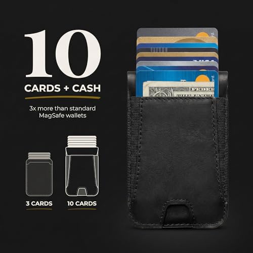Genuine Leather Magsafe Wallet,10 Card Holder With Stand, Slim Magnetic Wallet Mag Safe for iPhone,Compatible With iPhone 17/16/15/14/13/12 Series and Selected Samsung Devices Apple Accessories, Black - image 3