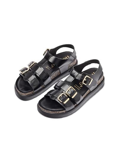 Yokono Sandalias de Plataforma de Mujer de Piel TUNEZ-114 Negro | Zapatos Mujer Primavera-Verano | Piel Vacuna Napa | 4 CM