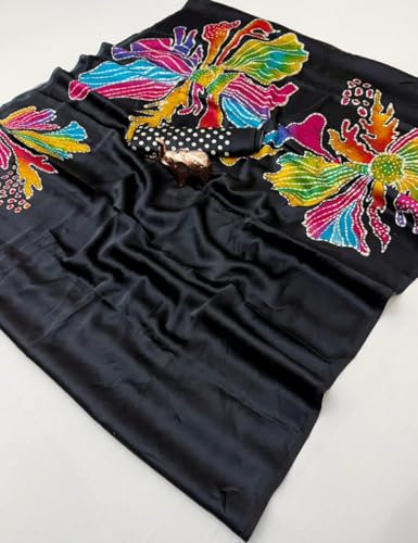 Image of SATIKA VASTRAM Modal Silk Ajrakh Saree Bandhani Design Crepe Printed Designer Pallu Attach Blouse Piece