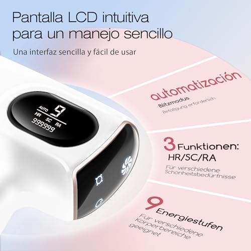 Depiladora luz pulsada, Depiladoras HR/SR/HR+ IPL, 9 niveles de energía, 999999 pulsos de luz para la Depilación Láser de Hombres, Mujeres, Labios, Cara, Axilas y Cuerpo. - imagen 2