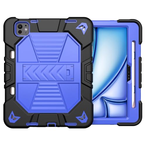 UniqCase For iPad Pro 11 (2024) Tablet Case with Kickstand PC + Silicone Shockproof Protective Cover With Stylus Pen Holder - Black + Blue