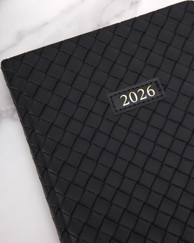 WORLD TRAVELER 2026 Planner - 6x8 Inch Weekly and Monthly Calendar Planner Agenda Book with Bookmark & Ribbon for School and Office, Size 6X8, Black Woven