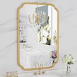 Ferytange Gold Bathroom Mirror for Wall 20' x 30' Modern Rounded Corner Rectangle Mirror with Non-Rusting Iron Metal Framed Bathroom Vanity Mirror for Over Sink Wall Decor(Horizontal/Vertical)